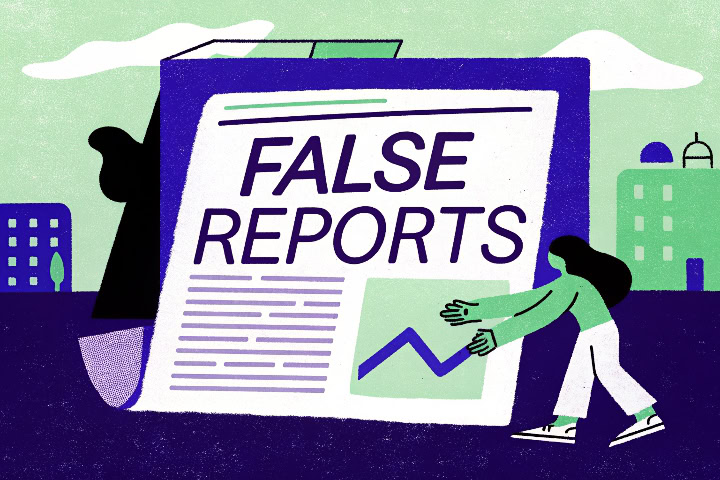 Um jornal escrito "false reports" para simbolizar as empresas que realizam social washing.