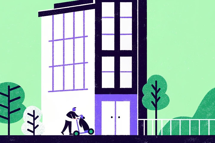 Ilustração de um prédio para simbolizar os valores de uma empresa.